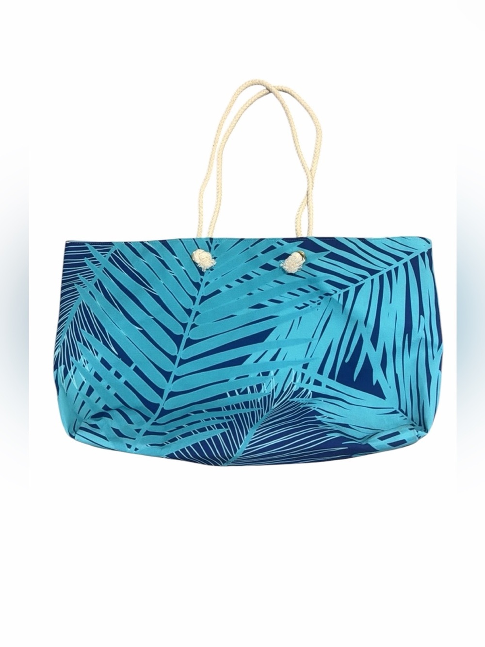 Blue Tropical Palm Leaf Large Oversized Canvas Beach Travel Tote Bag Women’s